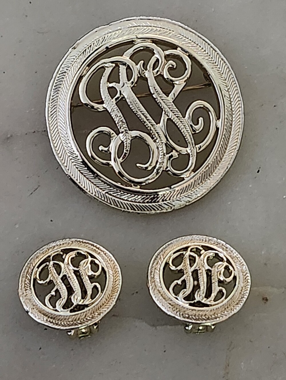 Monogram Brooch and Earring Set - Elegant Script Design